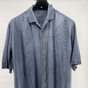 Tommy Bahama Silk Shirt Mens XLT  Blue Tropical Coastal Resort